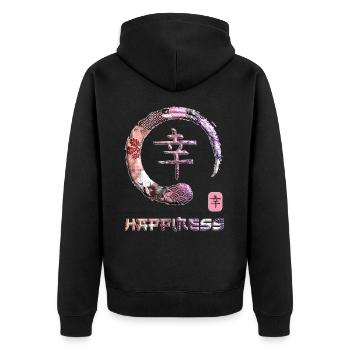 Glück Japanisches Kanji Wortsymbol Enso Kreis 4 - Unisex Premium Bio Zip Hoodie - Schwarz - Hinten - Nico (187cm)
