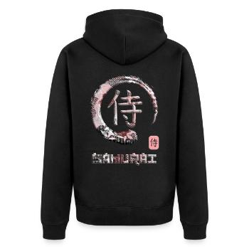 Samurai Japanese Kanji Word Symbol Enso Circle 13 - Unisex Premium Organic Zip Hoodie - black - Back - Nico (187cm)