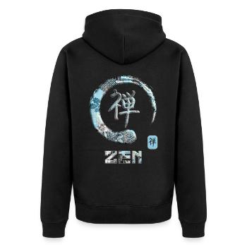 Zen Japanese Kanji Word Symbol Enso Circle 14 - Unisex Premium Organic Zip Hoodie - black - Back - Nico (187cm)