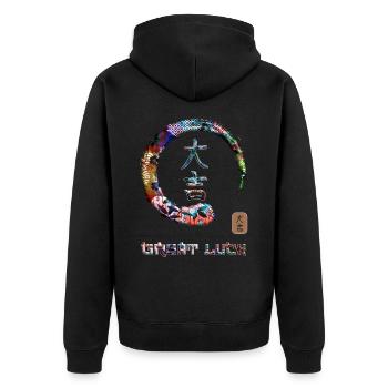 Great Luck Japanese Kanji Word Symbol Enso Circle - Unisex Premium Organic Zip Hoodie - black - Back - Nico (187cm)