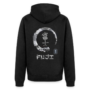 Fuji Japanese Kanji Word Symbol Enso Circle 17 - Unisex Premium Organic Zip Hoodie - black - Back - Nico (187cm)