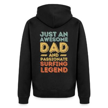 Dad surfing retro - Unisex Premium Organic Zip Hoodie - black - Back - Nico (187cm)