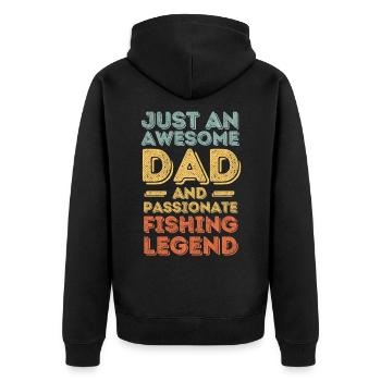 Papa Angeln fischen retro - Unisex Premium Bio Zip Hoodie - Schwarz - Hinten - Nico (187cm)