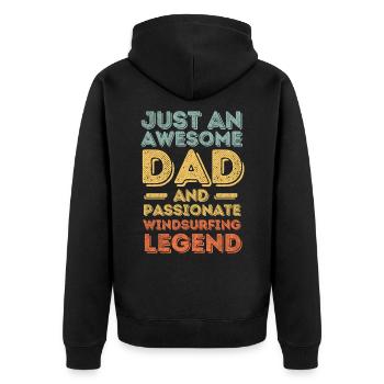 Papa Windsurfen retro - Unisex Premium Bio Zip Hoodie - Schwarz - Hinten - Nico (187cm)