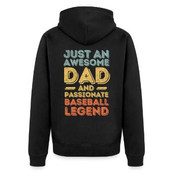 Papa Baseball retro - Unisex Premium Bio Zip Hoodie - Schwarz - Hinten - Nico (187cm)