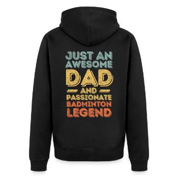 Papa Badminton retro - Unisex Premium Bio Zip Hoodie - Schwarz - Hinten - Nico (187cm)