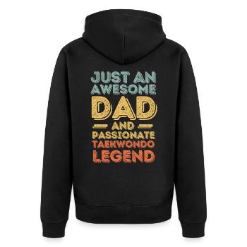 Papa Taekwondo retro - Unisex Premium Bio Zip Hoodie - Schwarz - Hinten - Nico (187cm)