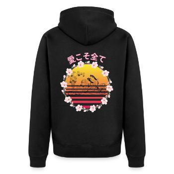 桜の日本語 L’amour est tout! - Veste à capuche bio Premium Unisexe - noir - Dos - Nico (187cm)