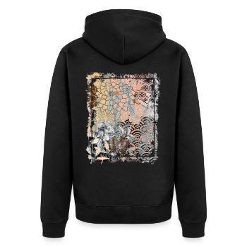 Japanisches Blumenmuster Chrysanthemenkirsche - Unisex Premium Bio Zip Hoodie - Schwarz - Hinten - Nico (187cm)