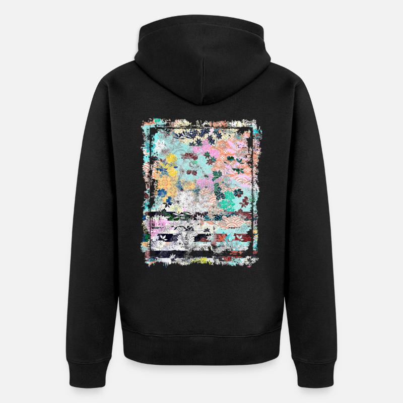 Japanisches Blumenmuster Chrysanthemenkirsche - Unisex Premium Bio Zip Hoodie - Schwarz