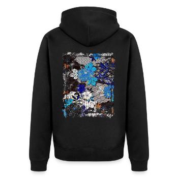 Japanisches Blumenmuster Chrysanthemenkirsche - Unisex Premium Bio Zip Hoodie - Schwarz - Hinten - Nico (187cm)