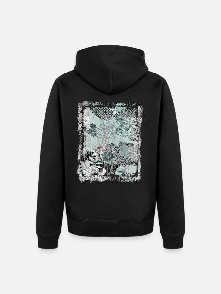 Japanisches Blumenmuster Chrysanthemenkirsche - Unisex Premium Bio Zip Hoodie - Schwarz