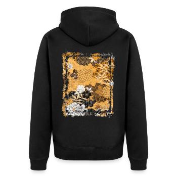 Japanisches Blumenmuster Chrysanthemenkirsche - Unisex Premium Bio Zip Hoodie - Schwarz - Hinten - Nico (187cm)