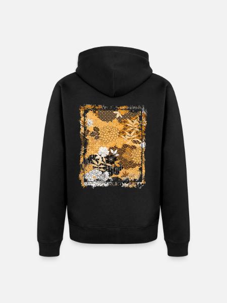 Japanisches Blumenmuster Chrysanthemenkirsche - Unisex Premium Bio Zip Hoodie - Schwarz