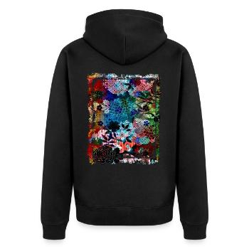 Japanisches Blumenmuster Chrysanthemenkirsche - Unisex Premium Bio Zip Hoodie - Schwarz - Hinten - Nico (187cm)
