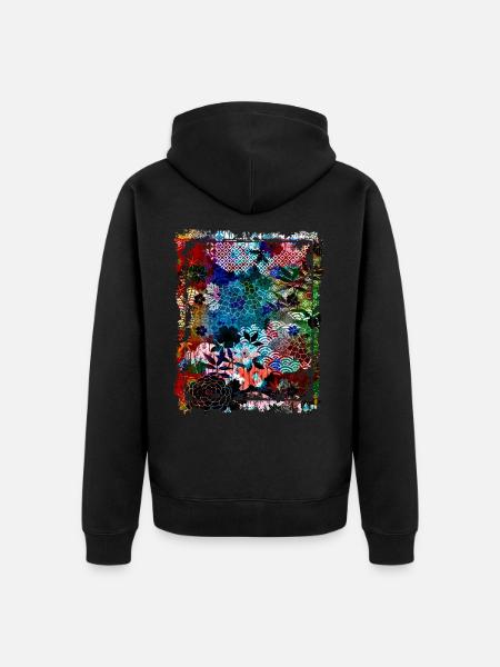 Japanisches Blumenmuster Chrysanthemenkirsche - Unisex Premium Bio Zip Hoodie - Schwarz
