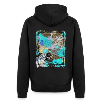 Japanisches Blumenmuster Chrysanthemenkirsche - Unisex Premium Bio Zip Hoodie - Schwarz - Hinten - Nico (187cm)