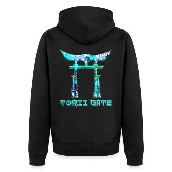 Japan Asian Culture Red Rising Sun Samurai Torii - Unisex Premium Organic Zip Hoodie - black - Back - Nico (187cm)