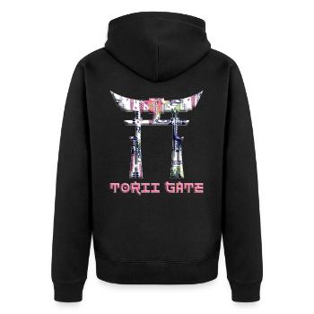 Torii Traditionelles japanisches Tor Japanische Flagge - Unisex Premium Bio Zip Hoodie - Schwarz - Hinten - Nico (187cm)