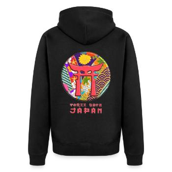 Torii Traditional Japanese Gate Floral Pattern - Unisex Premium Organic Zip Hoodie - black - Back - Nico (187cm)