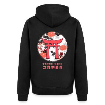 Torii Traditionelles japanisches Tor Japanische Flagge - Unisex Premium Bio Zip Hoodie - Schwarz - Hinten - Nico (187cm)