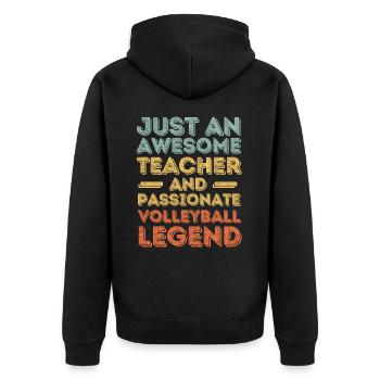Lehrer Volleyball retro - Unisex Premium Bio Zip Hoodie - Schwarz - Hinten - Nico (187cm)