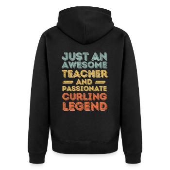 Lehrer Curling retro - Unisex Premium Bio Zip Hoodie - Schwarz - Hinten - Nico (187cm)