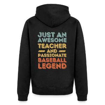 Lehrer Baseball retro - Unisex Premium Bio Zip Hoodie - Schwarz - Hinten - Nico (187cm)