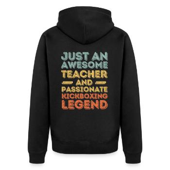 Lehrer Kickboxen retro - Unisex Premium Bio Zip Hoodie - Schwarz - Hinten - Nico (187cm)