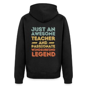 Lehrer Windsurfen retro - Unisex Premium Bio Zip Hoodie - Schwarz - Hinten - Nico (187cm)