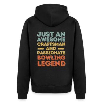 Handwerker Bowling retro - Unisex Premium Bio Zip Hoodie - Schwarz - Hinten - Nico (187cm)