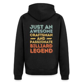 Handwerker Billard retro - Unisex Premium Bio Zip Hoodie - Schwarz - Hinten - Nico (187cm)