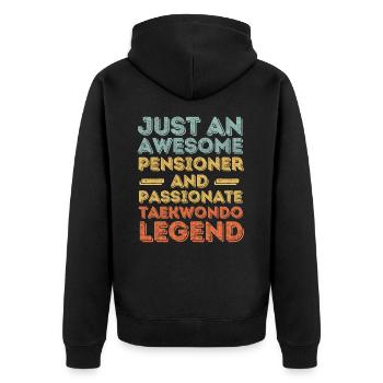 Rentner Taekwondo retro - Unisex Premium Bio Zip Hoodie - Schwarz - Hinten - Nico (187cm)