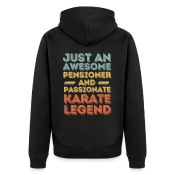 Rentner Karate retro - Unisex Premium Bio Zip Hoodie - Schwarz - Hinten - Nico (187cm)