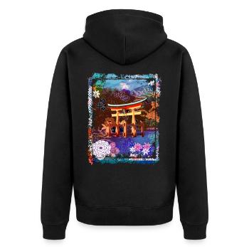 Japan Torii Gate In Water Mountain Collage Art 73 - Unisex Premium Organic Zip Hoodie - black - Back - Nico (187cm)