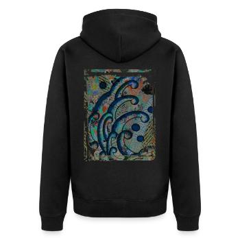 Japanese Great Wave Floral Pattern Collage Art 85 - Unisex Premium Organic Zip Hoodie - black - Back - Nico (187cm)