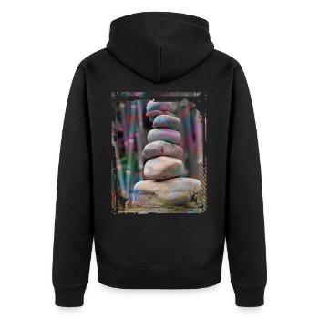 Japan Zen Buddhismus Balancierende Steine Felsen Bambus - Unisex Premium Bio Zip Hoodie - Schwarz - Hinten - Nico (187cm)
