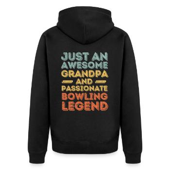 Opa Bowling retro - Unisex Premium Bio Zip Hoodie - Schwarz - Hinten - Nico (187cm)