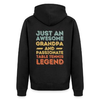 Opa Tischtennis retro - Unisex Premium Bio Zip Hoodie - Schwarz - Hinten - Nico (187cm)