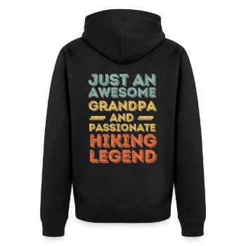 Opa Wandern retro - Unisex Premium Bio Zip Hoodie - Schwarz - Hinten - Nico (187cm)