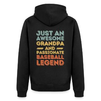 Opa Baseball retro - Unisex Premium Bio Zip Hoodie - Schwarz - Hinten - Nico (187cm)