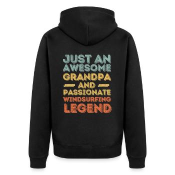 Opa Windsurfen retro - Unisex Premium Bio Zip Hoodie - Schwarz - Hinten - Nico (187cm)