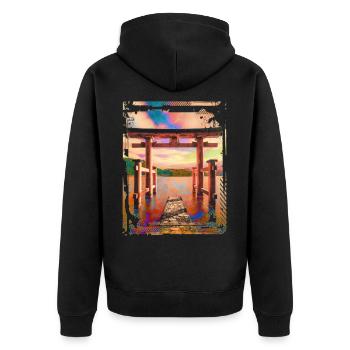 Japan Torii Gate In Water Sunset Collage Art 62 - Unisex Premium Organic Zip Hoodie - black - Back - Nico (187cm)