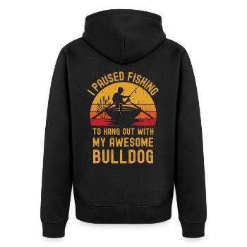 Angeln, Fischen und Bulldogge - Unisex Premium Bio Zip Hoodie - Schwarz - Hinten - Nico (187cm)