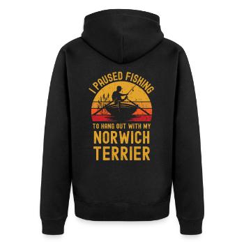 Angeln, Fischen und Norwich Terrier - Unisex Premium Bio Zip Hoodie - Schwarz - Hinten - Nico (187cm)