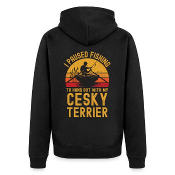 Angeln, Fischen und Cesky Terrier - Unisex Premium Bio Zip Hoodie - Schwarz - Hinten - Nico (187cm)