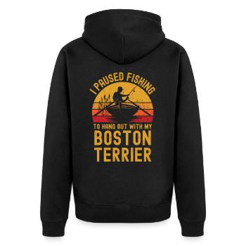 Pêche, pêche et Boston Terrier - Veste à capuche bio Premium Unisexe - noir - Dos - Nico (187cm)
