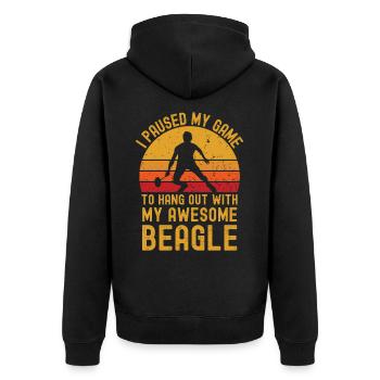 Badminton und Beagle - Unisex Premium Bio Zip Hoodie - Schwarz - Hinten - Nico (187cm)