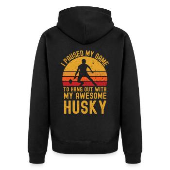 Badminton und Husky - Unisex Premium Bio Zip Hoodie - Schwarz - Hinten - Nico (187cm)