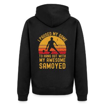 Badminton and Samoyed - Unisex Premium Organic Zip Hoodie - black - Back - Nico (187cm)